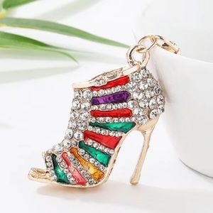 Multicolor 3D High Heel Crystal Shoe Keychain Charm